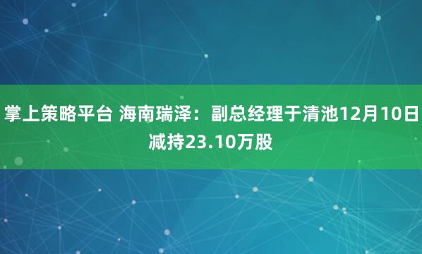 掌上策略平台 海南瑞泽：副总经理于清池12月10日减持23.10万股