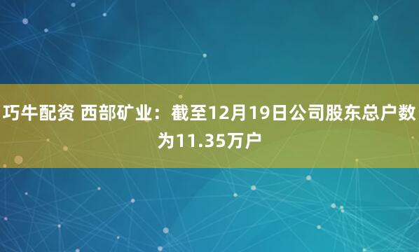 巧牛配资 西部矿业：截至12月19日公司股东总户数为11.35万户